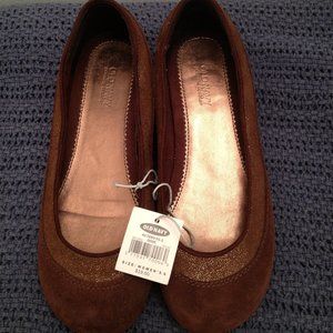 Old Navy Genuine Leather Suede Brown & Gold Flats